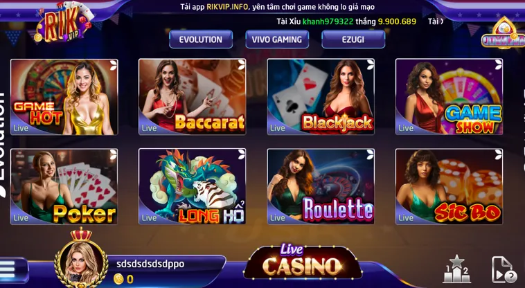 Trải Nghiệm Casino Livestream Tại RikVip Với Tỷ Lệ Hoàn Kèo Cực Cao