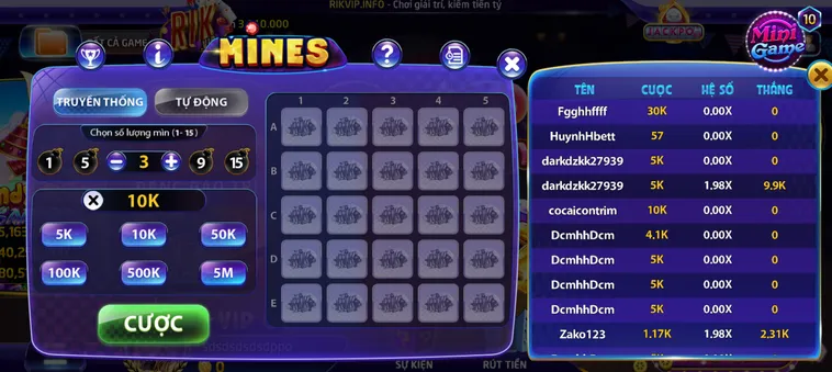 Minigame Mines Tại RikVip – Đỉnh Cao Dò Mìn Trí Tuệ Và Cơ Hội Nhân Thưởng Khổng Lồ