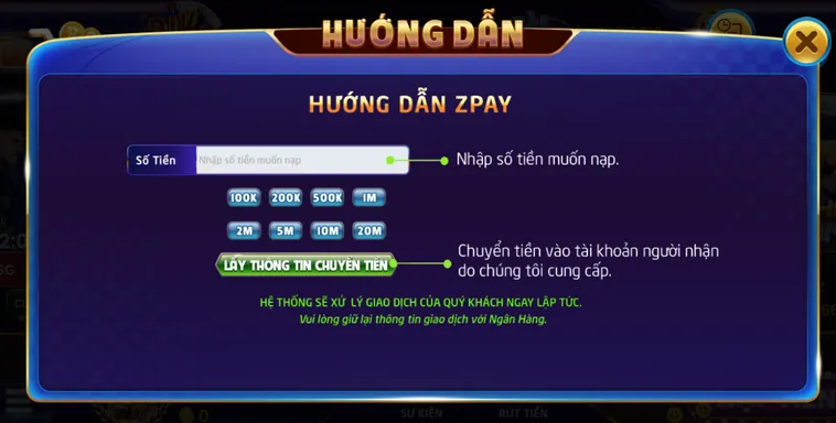 Hướng dẫn nạp tiền Zpay tại cổng game Rikvip.