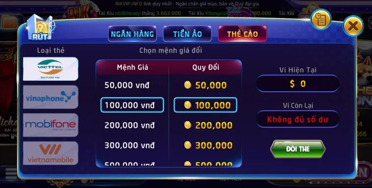 Rút tiền qua thẻ cào được ưu tiên lựa chọn tại cổng game Rikvip.