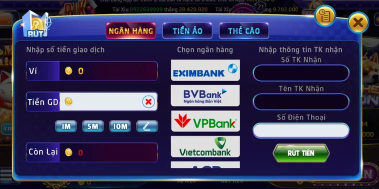 Rút tiền qua ngân hàng tại Rikvip.