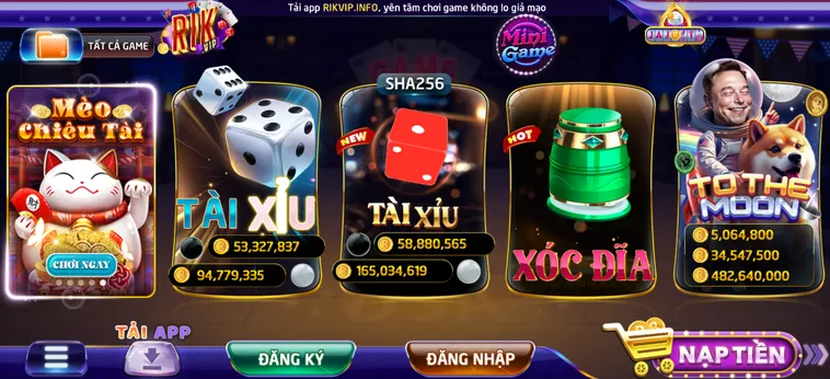 Sảnh game đa dạng tại cổng game RikVip